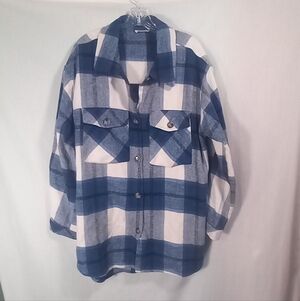 Kori Teal Plaid Flannel Button Down Shacket Size XL